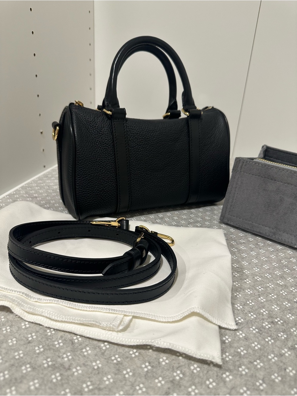 Dress up Your Purse Classic Black Pebbled Leather Barrel Satchel